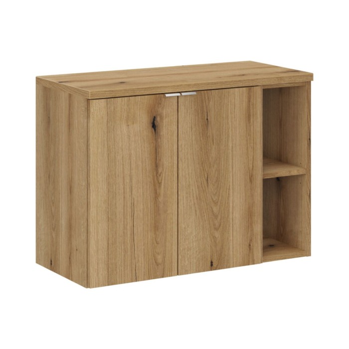Zwevende badkamerset VANO eiklook 80cm: onderkast met kastdeuren + zichtbare nissen + blad voor wastafel