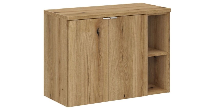 Ensemble VANO chêne 80cm : meubles sous vasque à placards avec niches visibles et plan pour vasque