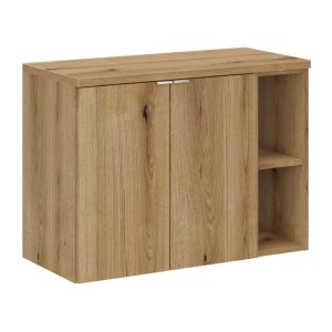 Ensemble VANO chêne 80cm : meubles sous vasque à placards avec niches visibles et plan pour vasque