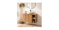Ensemble VANO chêne 80cm : meubles sous vasque à placards avec niches visibles et plan pour vasque mis en situation