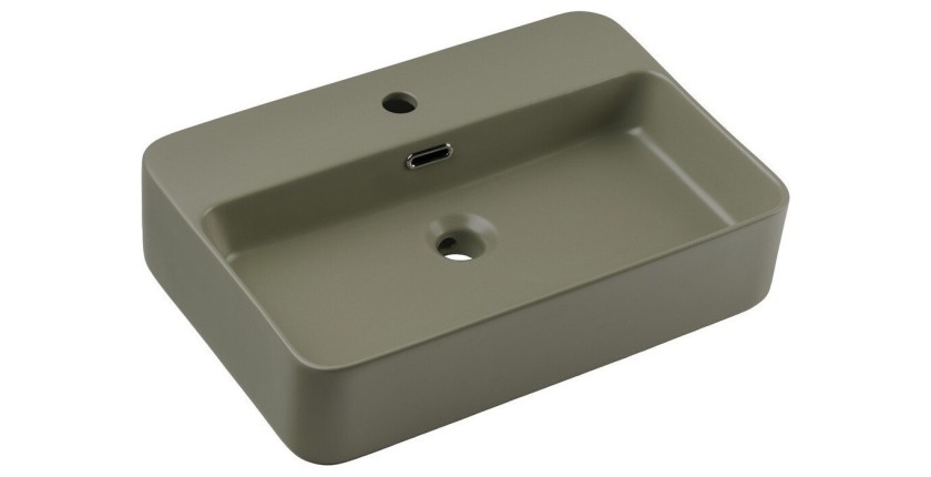 Vasque à poser rectangulaire 55x38 cm en céramique vert olive mate
