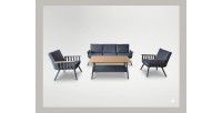 Salon de jardin ELORIA aluminium gris 5 places avec coussins épais et table basse 