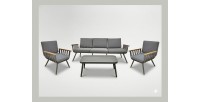 Salon de jardin ELORIA aluminium gris 5 places avec coussins épais et table basse 