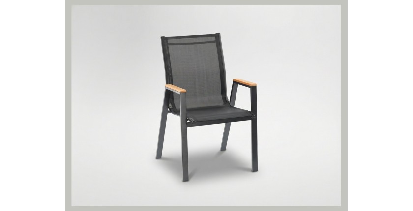 Salon de jardin ELORIA aluminium gris 5 places avec coussins épais et table basse 