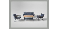 Salon de jardin ELORIA aluminium gris 5 places avec coussins épais et table basse 