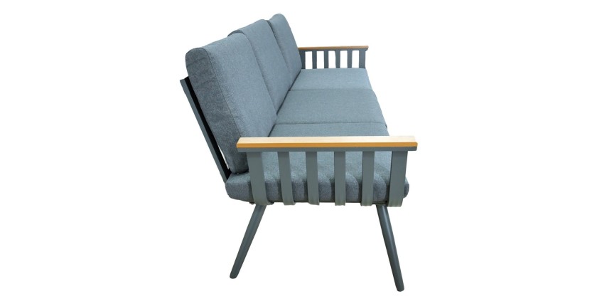 Salon de jardin ELORIA aluminium gris 5 places avec coussins épais et table basse