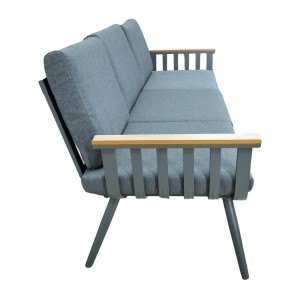 Salon de jardin ELORIA aluminium gris 5 places avec coussins épais et table basse