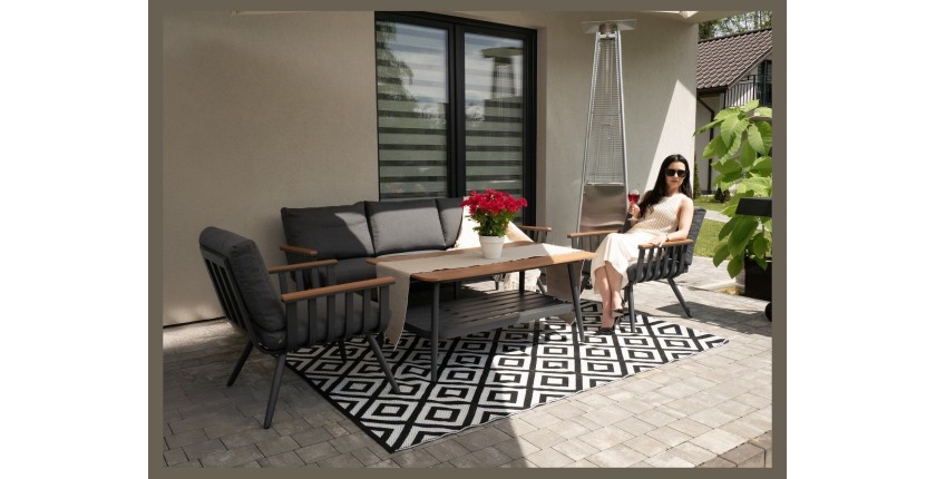 Salon de jardin ELORIA aluminium gris 5 places avec coussins épais et table basse 