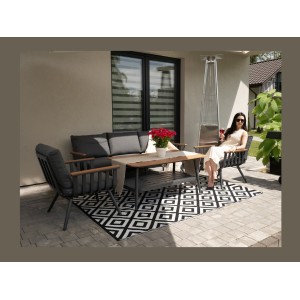 Salon de jardin ELORIA aluminium gris 5 places avec coussins épais et table basse 