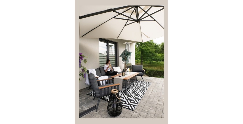 Salon de jardin ELORIA aluminium gris 5 places avec coussins épais et table basse 