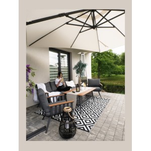 Salon de jardin ELORIA aluminium gris 5 places avec coussins épais et table basse 