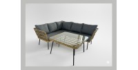Salon de jardin d’angle RATTANIA rotin marron 5 places avec coussins et table 