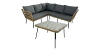 Salon de jardin d’angle RATTANIA rotin marron 5 places avec coussins et table