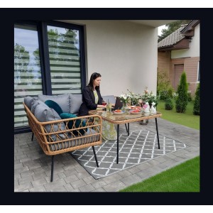 Salon de jardin d’angle RATTANIA rotin marron 5 places avec coussins et table 