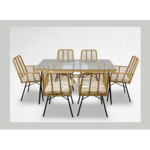 Salon de jardin ALFRESCO rotin marron 6 places avec table et fauteuils avec coussins 