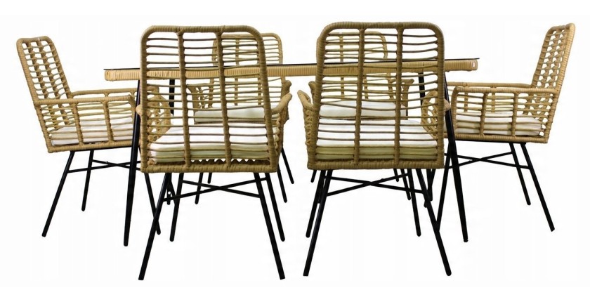 Salon de jardin ALFRESCO rotin marron 6 places avec table et fauteuils avec coussins 