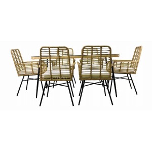 Salon de jardin ALFRESCO rotin marron 6 places avec table et fauteuils avec coussins 