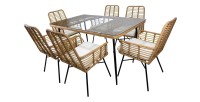 Salon de jardin ALFRESCO rotin marron 6 places avec table et fauteuils avec coussins 