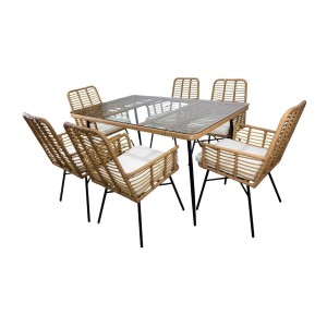 Salon de jardin ALFRESCO rotin marron 6 places avec table et fauteuils avec coussins 