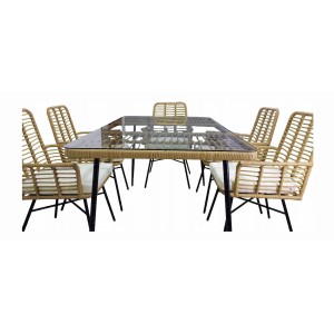 Salon de jardin ALFRESCO rotin marron 6 places avec table et fauteuils avec coussins 