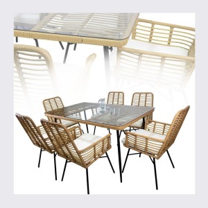 Salon de jardin ALFRESCO rotin marron 6 places avec table et fauteuils avec coussins 