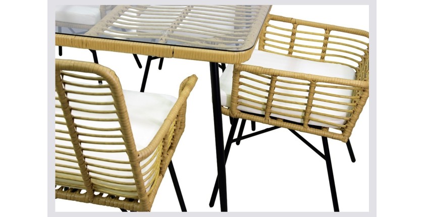 Salon de jardin ALFRESCO rotin marron 6 places avec table et fauteuils avec coussins 