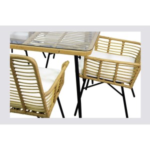 Salon de jardin ALFRESCO rotin marron 6 places avec table et fauteuils avec coussins 