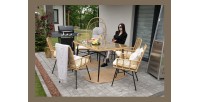 Salon de jardin ALFRESCO rotin marron 6 places avec table et fauteuils avec coussins 