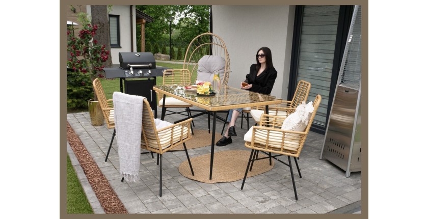 Salon de jardin ALFRESCO rotin marron 6 places avec table et fauteuils avec coussins 