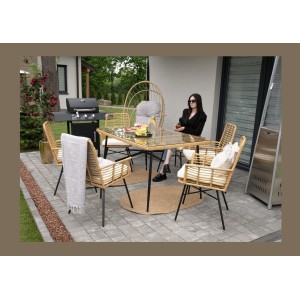 Salon de jardin ALFRESCO rotin marron 6 places avec table et fauteuils avec coussins 
