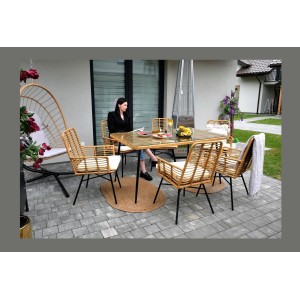 Salon de jardin ALFRESCO rotin marron 6 places avec table et fauteuils avec coussins 