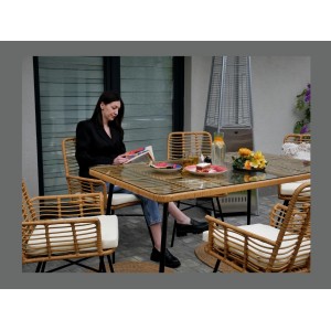 Salon de jardin ALFRESCO rotin marron 6 places avec table et fauteuils avec coussins 
