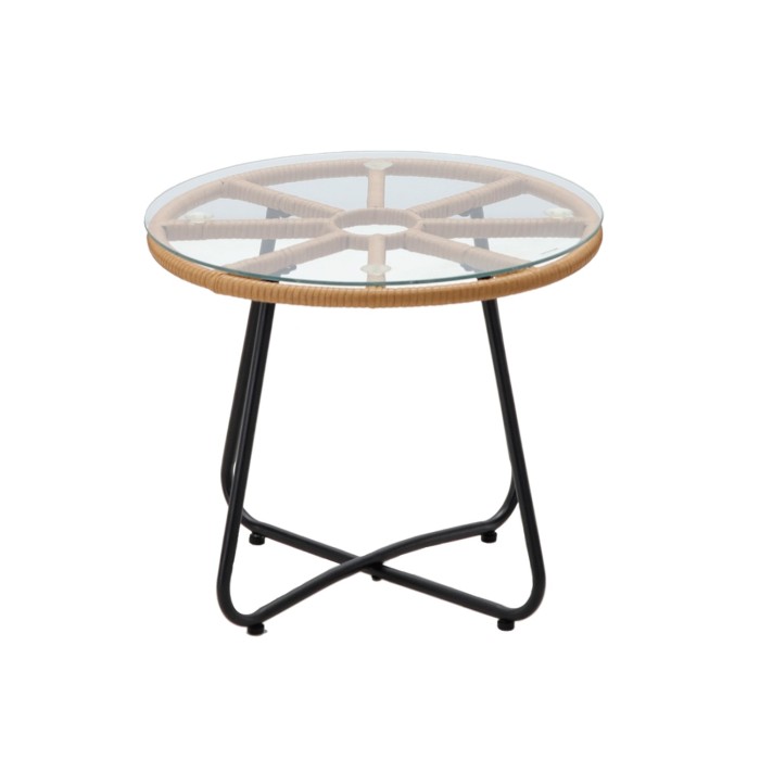 Salon de jardin HAVENA 2 places rotin marron avec coussins gris et table basse 