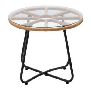 Salon de jardin HAVENA 2 places rotin marron avec coussins gris et table basse 