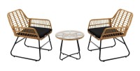 Salon de jardin HAVENA 2 places rotin marron avec coussins noirs et table basse