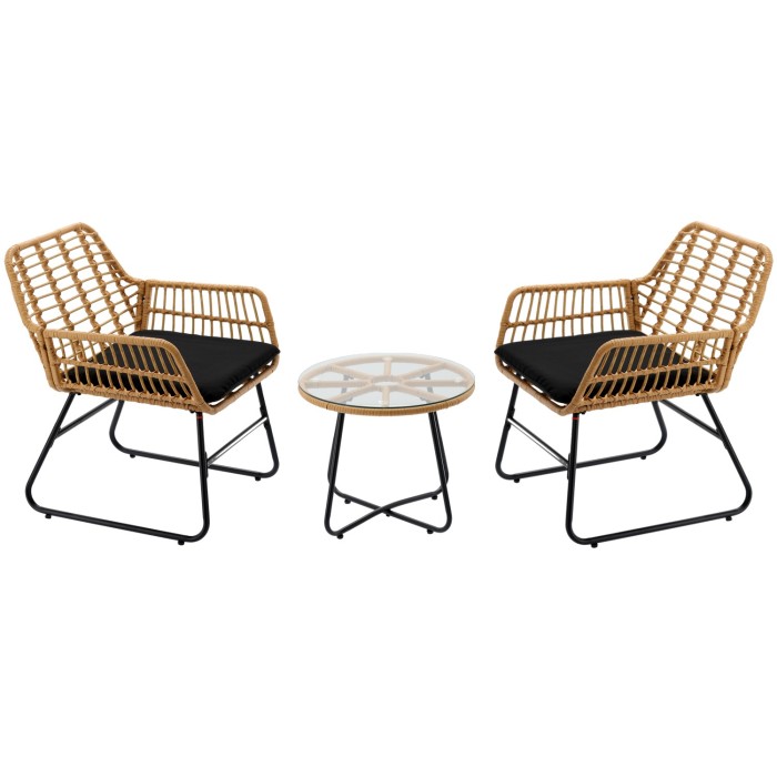Salon de jardin HAVENA 2 places rotin marron avec coussins noirs et table basse