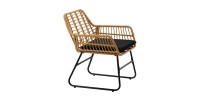 Salon de jardin HAVENA 2 places rotin marron avec coussins noirs et table basse 