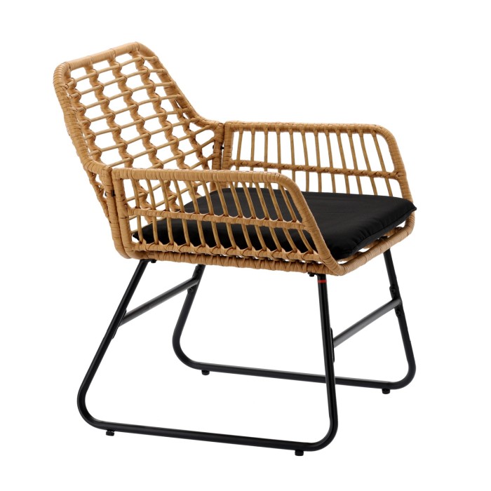 Salon de jardin HAVENA 2 places rotin marron avec coussins noirs et table basse 