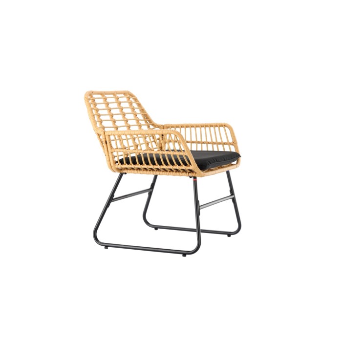 Salon de jardin HAVENA 2 places rotin marron avec coussins noirs et table basse 