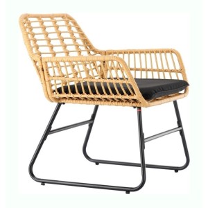 Salon de jardin HAVENA 2 places rotin marron avec coussins noirs et table basse 