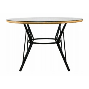 Salon de jardin VALORIA 4 places – Table et 4 chaises en rotin marron avec coussins gris 