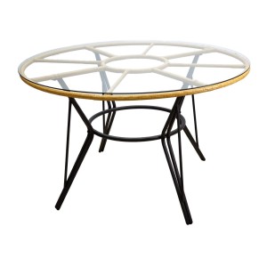 Salon de jardin VALORIA 4 places – Table et 4 chaises en rotin marron avec coussins gris 