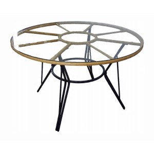 Salon de jardin VALORIA 4 places – Table et 4 chaises en rotin marron avec coussins gris 