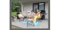 Salon de jardin VALORIA 4 places – Table et 4 chaises en rotin marron avec coussins gris 