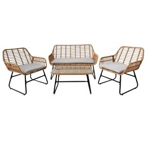 Salon de jardin CALYRA 4 places – Canapé 2 places, 2 fauteuils coussins gris et table basse verre 