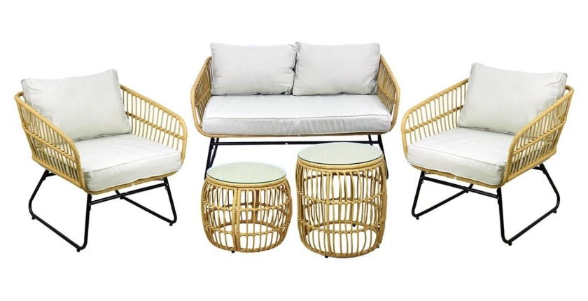 Salon de jardin SERELIA 4 places – Canapé, 2 fauteuils et 2 tables basses