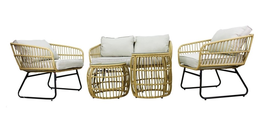 Salon de jardin SERELIA 4 places – Canapé, 2 fauteuils et 2 tables basses 