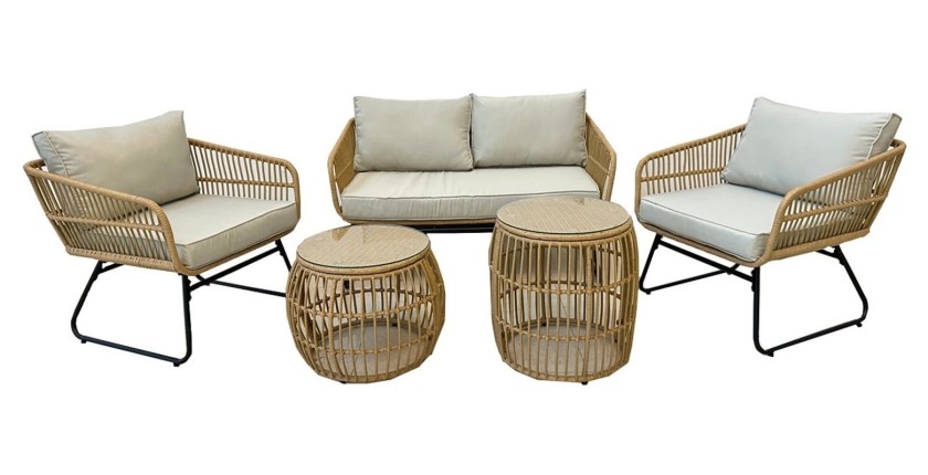 Salon de jardin SERELIA 4 places – Canapé, 2 fauteuils et 2 tables basses 