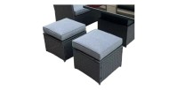 Salon de jardin d’angle ESTERIA 7 places gris avec 2 poufs et table relevable 
