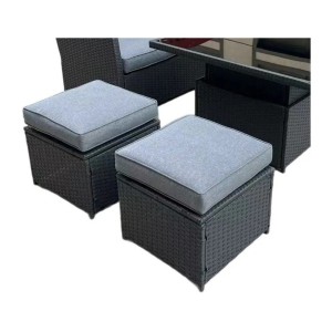 Salon de jardin d’angle ESTERIA 7 places gris avec 2 poufs et table relevable 